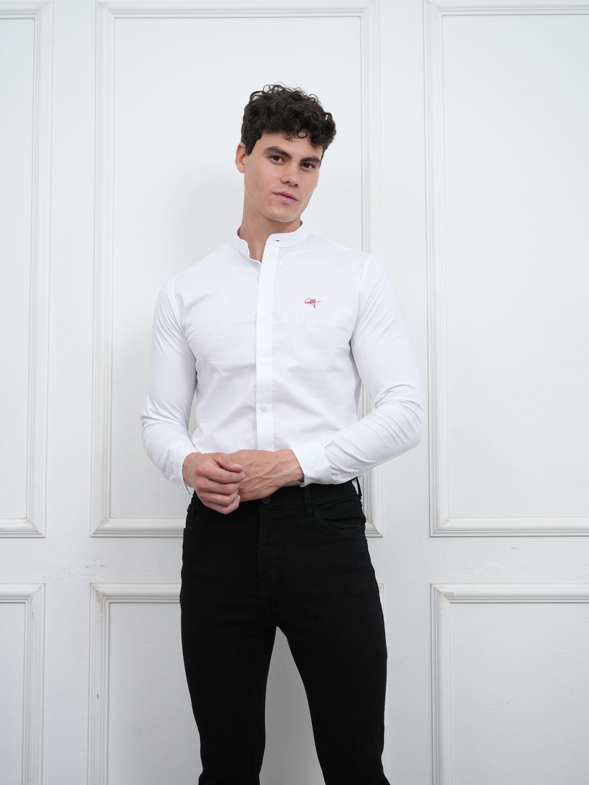 Camisa cuello Nerú color blanco, corte Slim Fit
