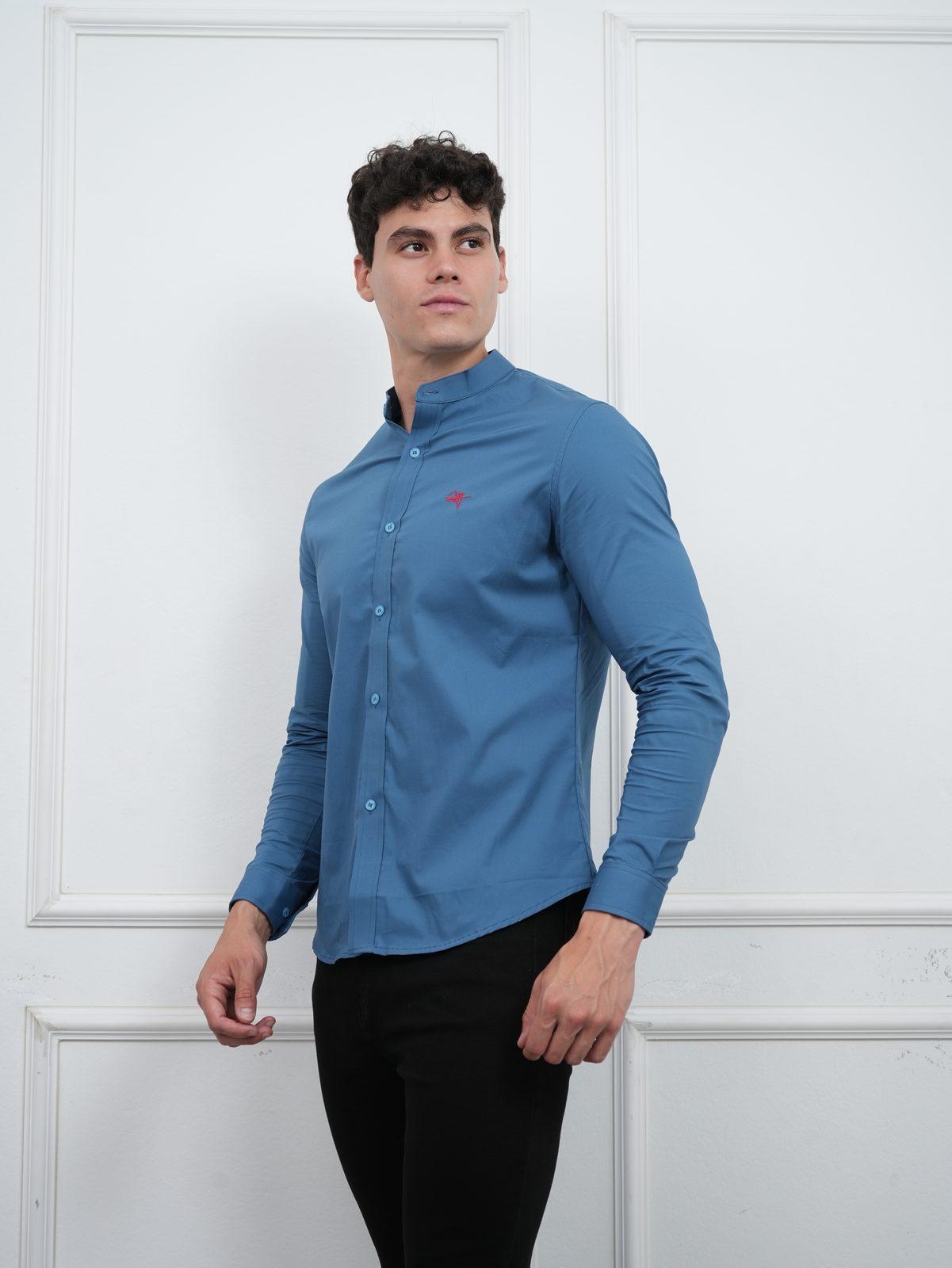 Camisa cuello Nerú cobalto