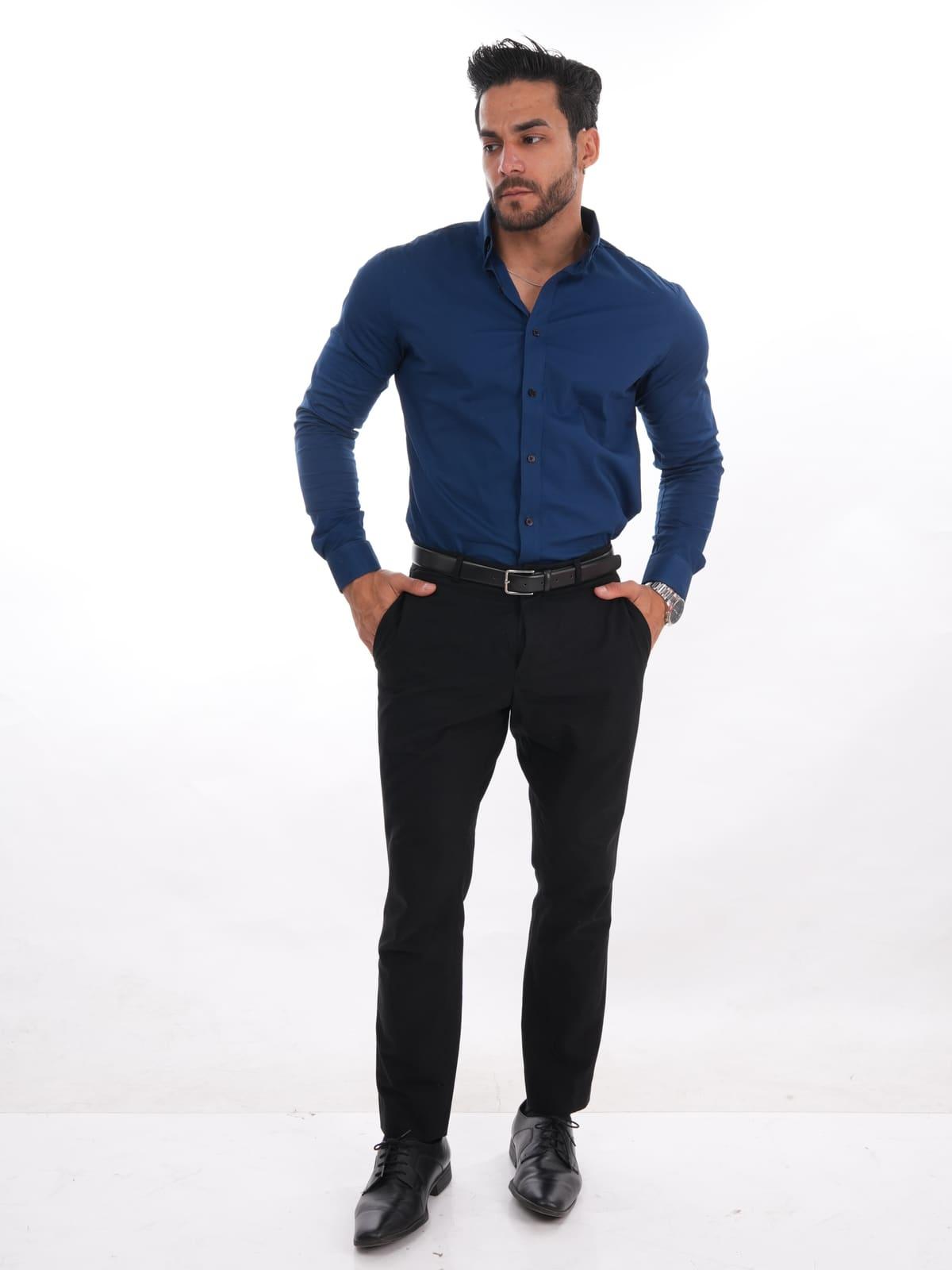 Camisa color entero color Azul acero · foto 4
