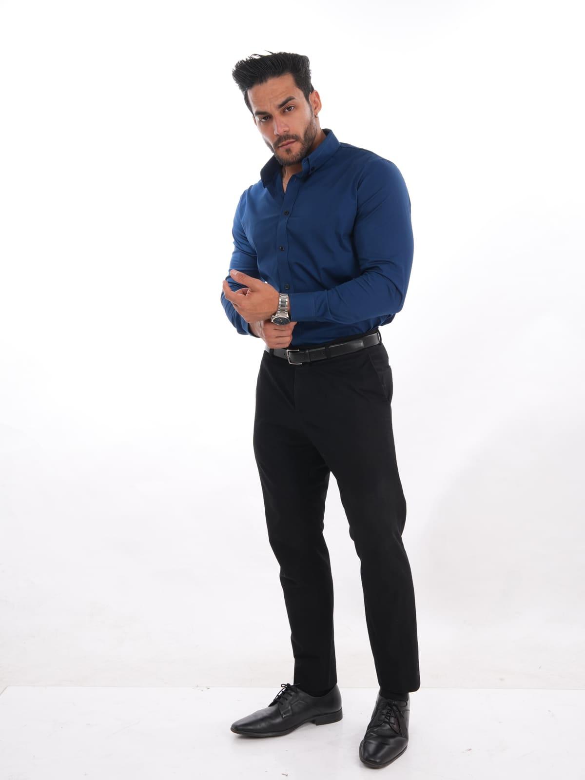 Camisa color entero color Azul acero · foto 5
