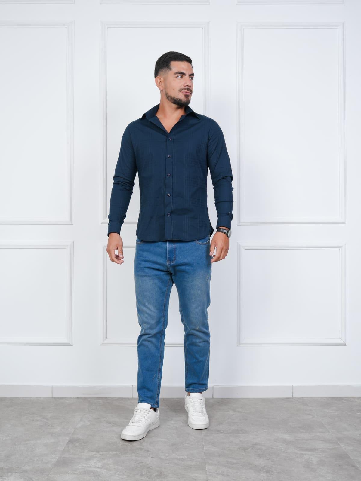Camisa rayas tonales color Azul marino · foto 4