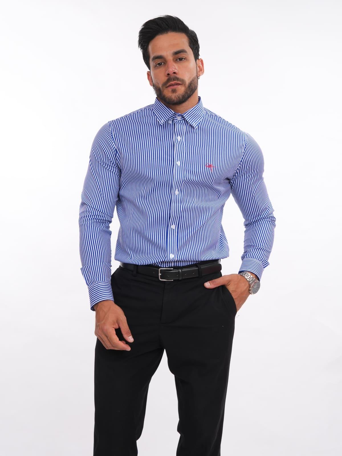 Camisa de rayas · cuello camisero · manga larga · Azul italiano